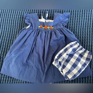 Purple Pearl Smocks tie back navy embroidered pumpkin tunic top and bloomers set